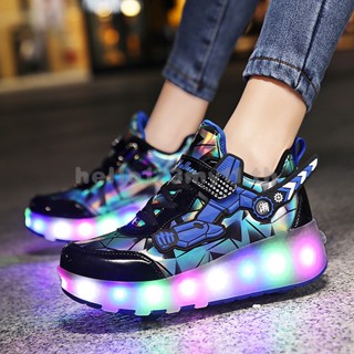 พร้อมส่ง รองเท้าผ้าใบโรลเลอร์สเก็ต มีไฟ LED ขนาดใหญ่ 27-43 สําหรับเด็ก และผู้ใหญ่