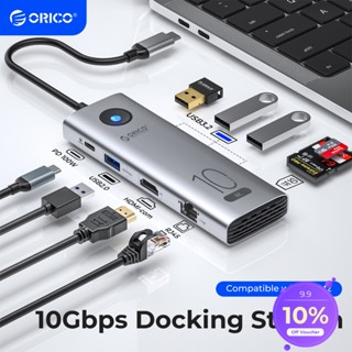 Orico ฮับ USB C HDMI 4K@60Hz Type C พร้อมการ์ดรีดเดอร์ RJ45 USB 3.0 SD สําหรับ Windows หรือ Mac OS (CX10)