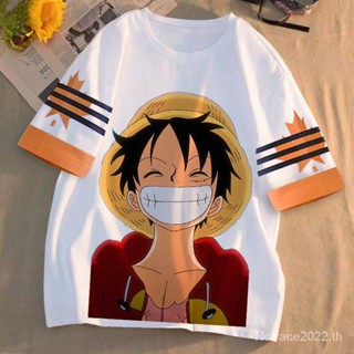 ★One Piece★เสื้อยืดแขนสั้น พิมพ์ลายการ์ตูนอนิเมะ Luffy &amp; Ace &amp; Zoro Joint ทรงหลวม แฟชั่นฤดูร้อน