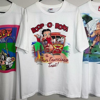 เสื้อยืดคอกลม แขนสั้น ผ้าฝ้าย 100% พิมพ์ลายการ์ตูน Betty Doll Betty Boop พลัสไซซ์ สําหรับผู้ชาย