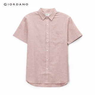 GIORDANO เสื้อเชิ้ตผู้ชาย แขนสั้น Mens Linen Cotton Shirt 01043202