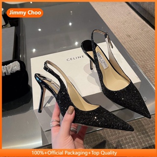 [8cm]JCHighHeelSpringandSummerFlashChipPointedBlackGlitterUpperSheepskinLiningSummerBreathableSandalsYLMCIG4W