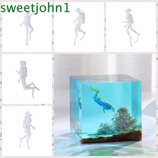 Sweetjohn โมเดลฟิกเกอร์นักดําน้ํา นักดําน้ํา 3D พลาสติก สีขาว สําหรับตกแต่งตู้ปลา