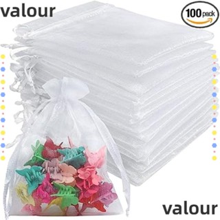 Valour ถุงผ้ากอซ แบบผูกเชือก สีขาว สําหรับใส่ขนมหวาน ของขวัญ 100 ชิ้น