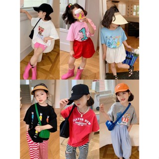 【Girl Wear】เสื้อยืดคอกลม แขนสั้น ผ้าฝ้าย พิมพ์ลายการ์ตูน Budak Perempuan Baju สไตล์เกาหลี (1-14 ปี)(6 สี)