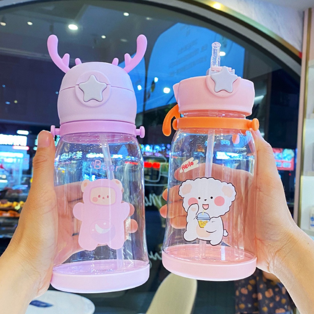 IS GOOD ขวดน้ำ กระบอกน้ำ กระติกน้ำเด็ก ขวดน้ำของเด็ก ขวดน้ำพกพา ขวดน้ำเด็ก มีสายสะพาย+หลอดซิลิโคน ถ้วยฟางที่น่ารัก 600ML