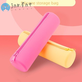 Janfat กระเป๋าดินสอ ซิลิโคน กันน้ํา ความจุขนาดใหญ่ แบบพกพา สีพื้น สําหรับเดินทาง