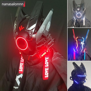 Nanasn| หมวกกันน็อค Cyberpunk มีไฟ LED เรืองแสง เหมาะกับเทศกาลดนตรี F5H8