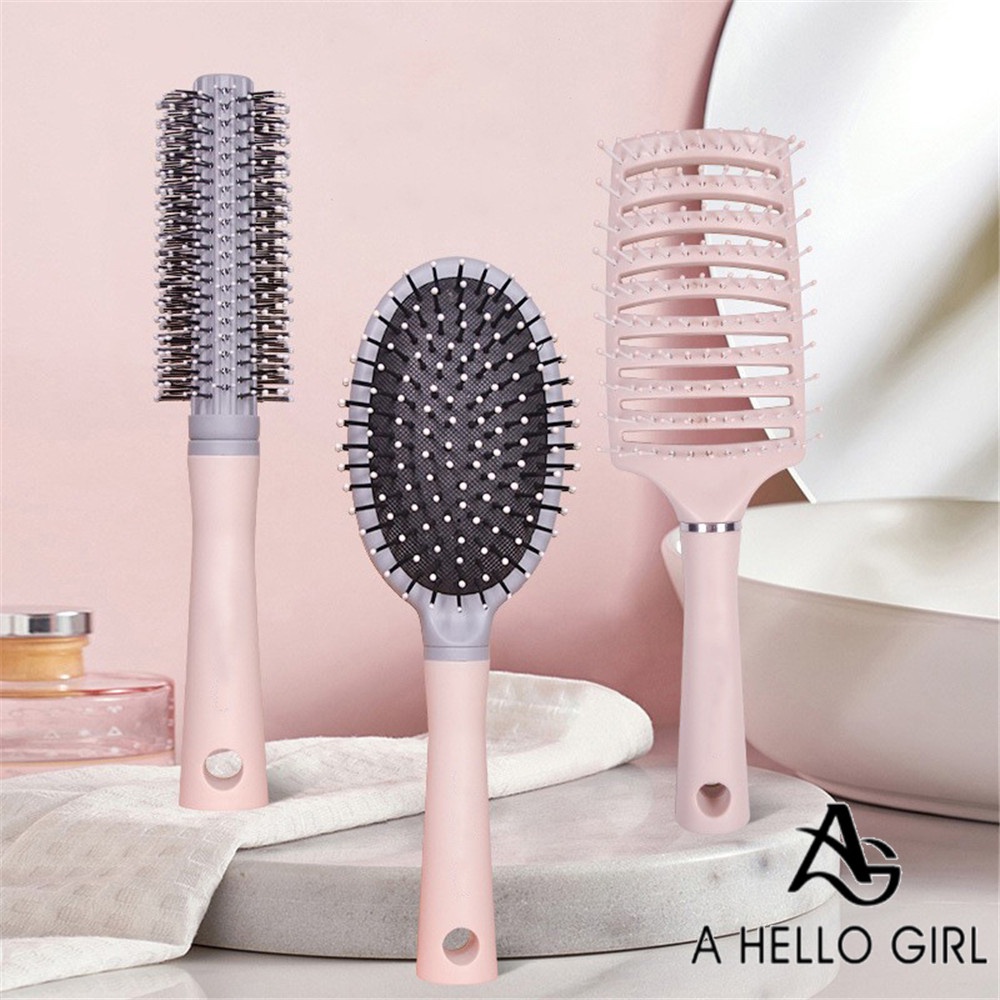 A HELLO GIRL หวีซี่โครงกว้าง ป้องกันผมร่วง สีชมพู สีมาการอง สําหรับเด็กผู้หญิง