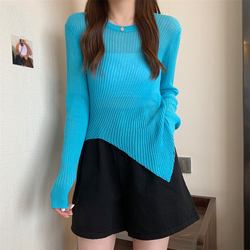 🍓olivia🍓 เสื้อไหมพรมซีทรู แขนยาว ปลายเฉียง  พร้อมส่ง สไตล์เกาหลี #J18 - รูปที่ 5