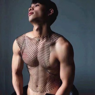 เสื้อตาข่ายเพชรเซ็กซี่ผู้ชายไนต์คลับ  รุ่น951A