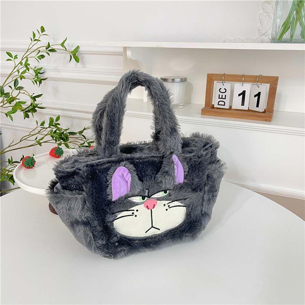 Fashionhubz กระเป๋าถือ Plush Stitch, Lucifer Cat การ์ตูน Tote Bag,น่ารักขนาดใหญ่ความจุถุงอาหารกลางวันแม่กระเป๋าสัตว์นาฬิกาข้อมือกระเป๋าเดินทาง