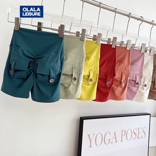 OLALA LEISURE กางเกงกีฬาขาสั้น เอวสูง เหมาะกับเล่นโยคะ ฟิตเน…