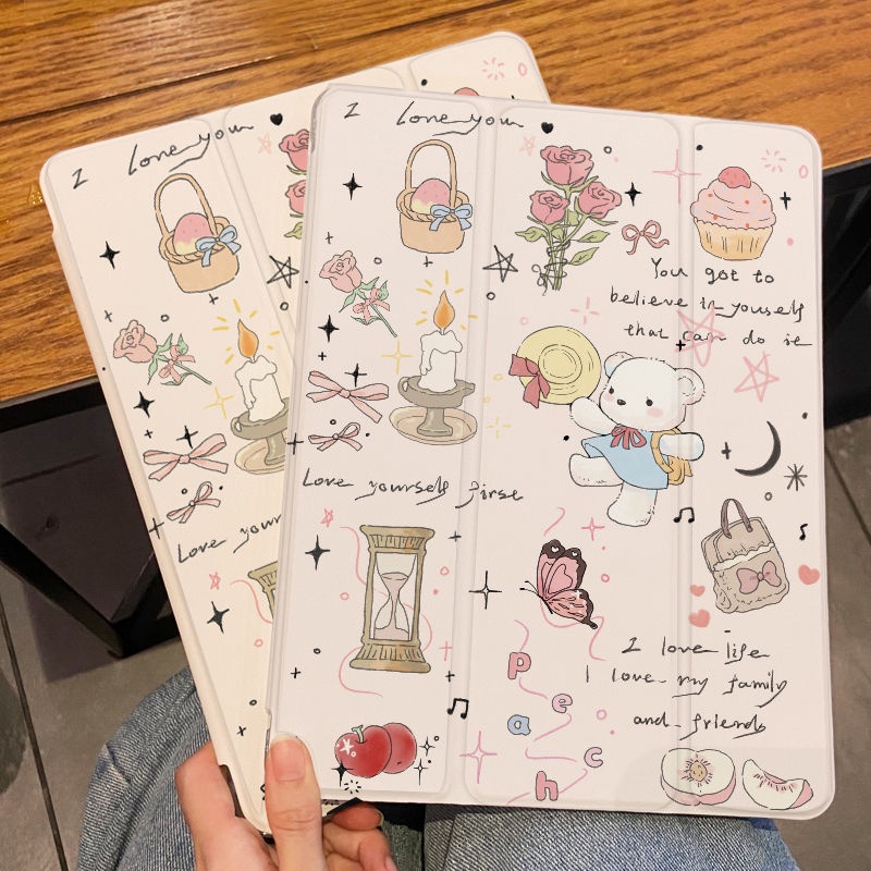 เคสใส ลายการ์ตูนหมีน้อยน่ารัก กันตก สําหรับ iPad 2021 Pro 11 gen9 gen8 gen7 Mini6 gen5 gen6 iPad Air