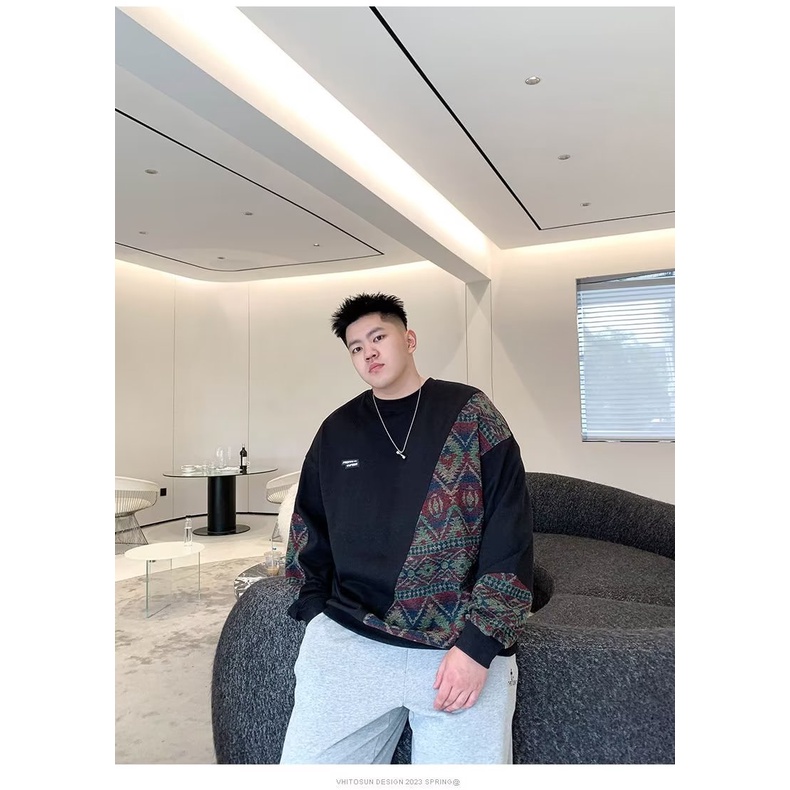 เสื้อยืดกันหนาว คอกลม แขนยาว ทรงหลวม ขนาดใหญ่ แฟชั่นสไตล์เกาหลี สําหรับผู้ชาย ไซซ์ M - 8XL