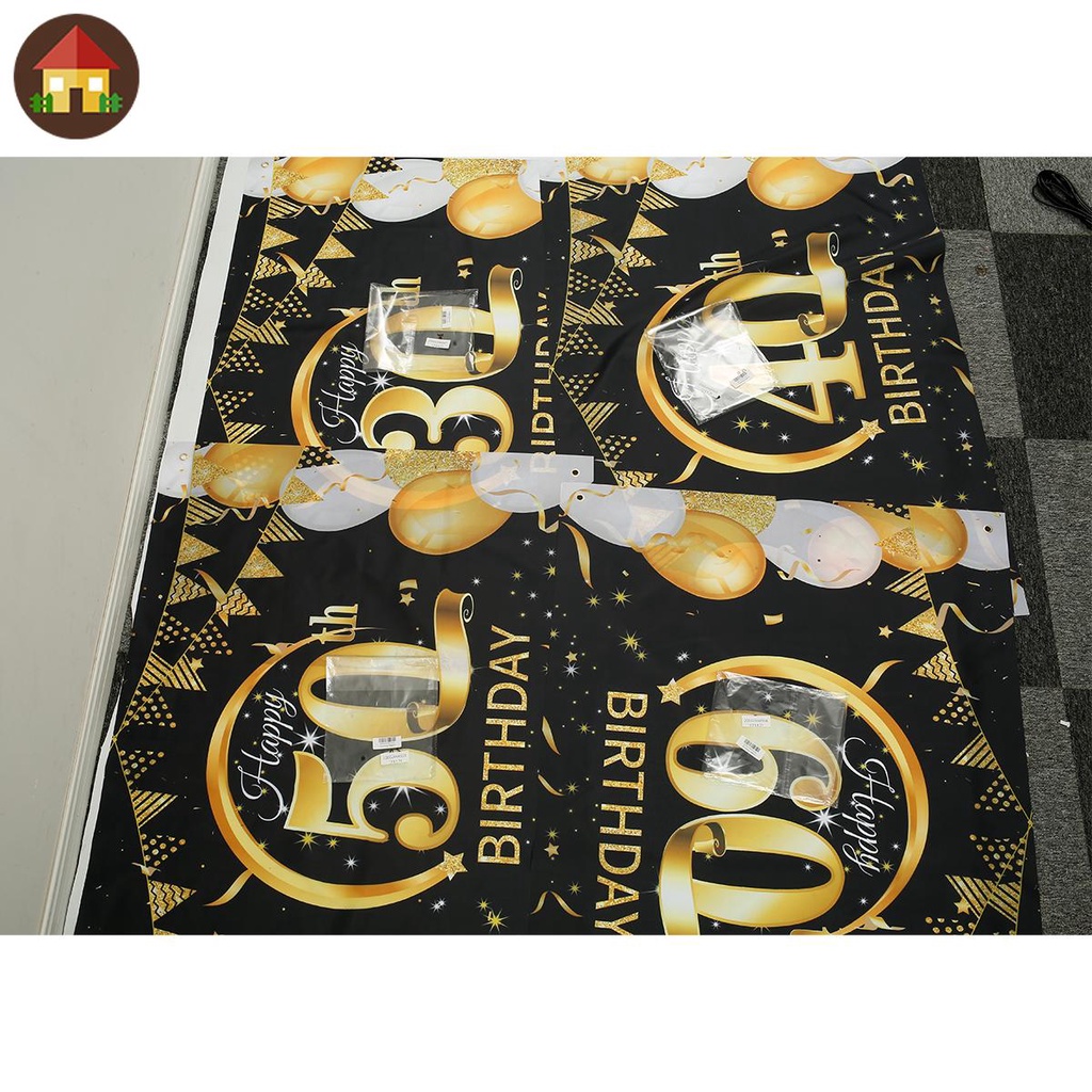 30th 40th 50th 60th ขนาดใหญ่ Happy Birthday แบนเนอร์สีดําทองวันเกิดพื้นหลังตกแต่ง 80 x 120 ซม.แบนเนอ