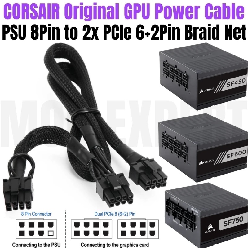 Corsair SF450 SF600 SF750 Modular PSU 8Pin to PCI-e Dual 8Pin 6+2Pin Sleeving GPU กราฟิกการ์ดสายไฟ 6