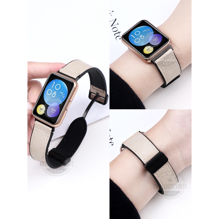 สายนาฬิกาข้อมือหนัง หัวเข็มขัดแม่เหล็ก แบบเปลี่ยน สําหรับ Huawei Watch Fit 2 Huawei Watch Fit