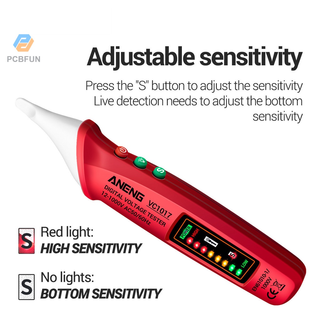 Pcbfun Vc 1017 ปากกาทดสอบแรงดันไฟฟ้า Led Ac แบบไม่สัมผัส