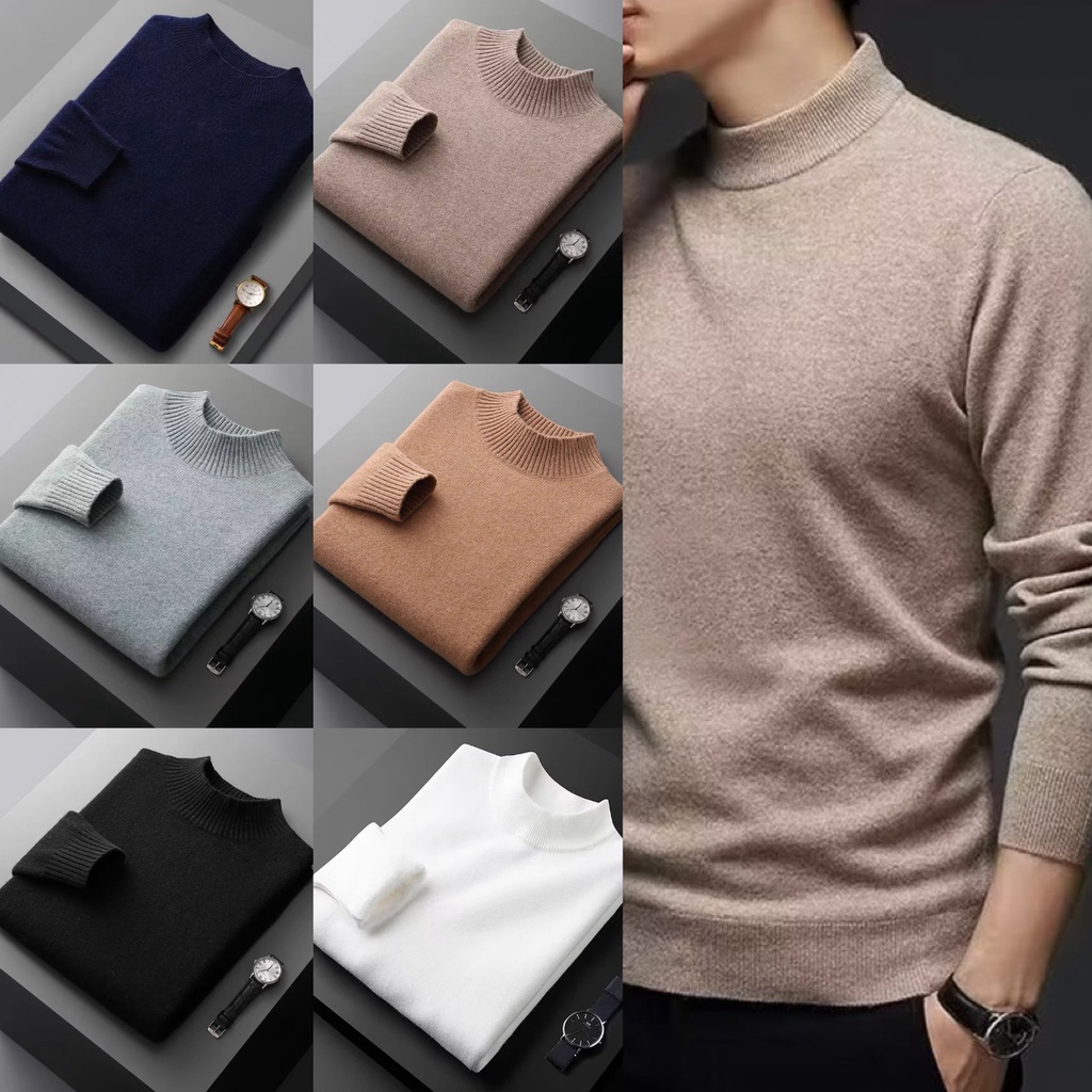 【7 สี/M-5XL】Oversize แขนยาว คอเต่า เสื้อ สเวตเตอร์ พลัสไซซ์ สีพื้น แฟชั่นเรียบง่าย สไตล์เกาหลี sweater ผู้ชาย/ชาย