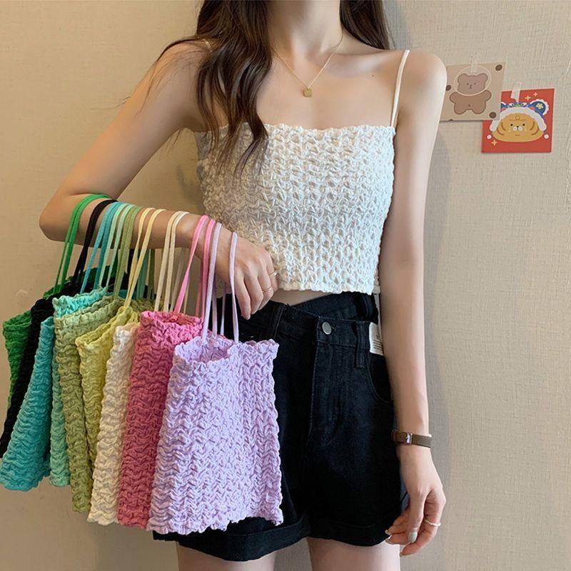 Girlybra ครอปบรา ผ้าย่น น่ารัก พาสเทล 32-38 ใส่ได้ ฟรีไซต์ ใส่สบาย สไตล์เกี่ยวหลี เสื้อผ้า ผู้หญิง