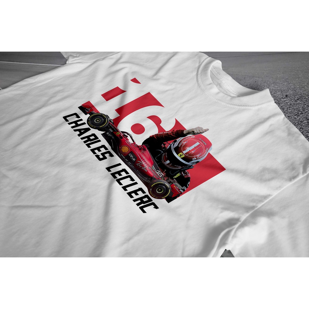 เสื้อยืด Charles Leclerc F1 16, เสื้อแข่งสูตร One, เสื้อผ้า Motorsport F1, เสื้อยืด Scuderia Ferrari