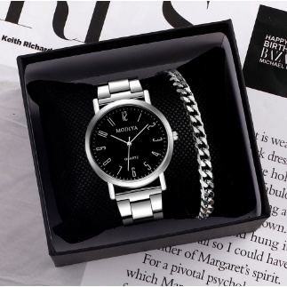 Keglectwatch + สร้อยข้อมือ Casual Mens Quartz Watch สายเหล็ก Simple Round Dial Men relo (ไม่มีกล่อง)