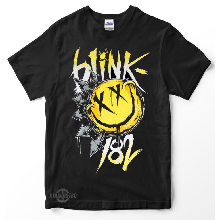 มีหลายสี Kaos Blink182 เสื้อยืดลําลอง แขนสั้น คอกลม พิมพ์ลายโลโก้ SMILE Blink182 Blink182 สไตล์พังก์