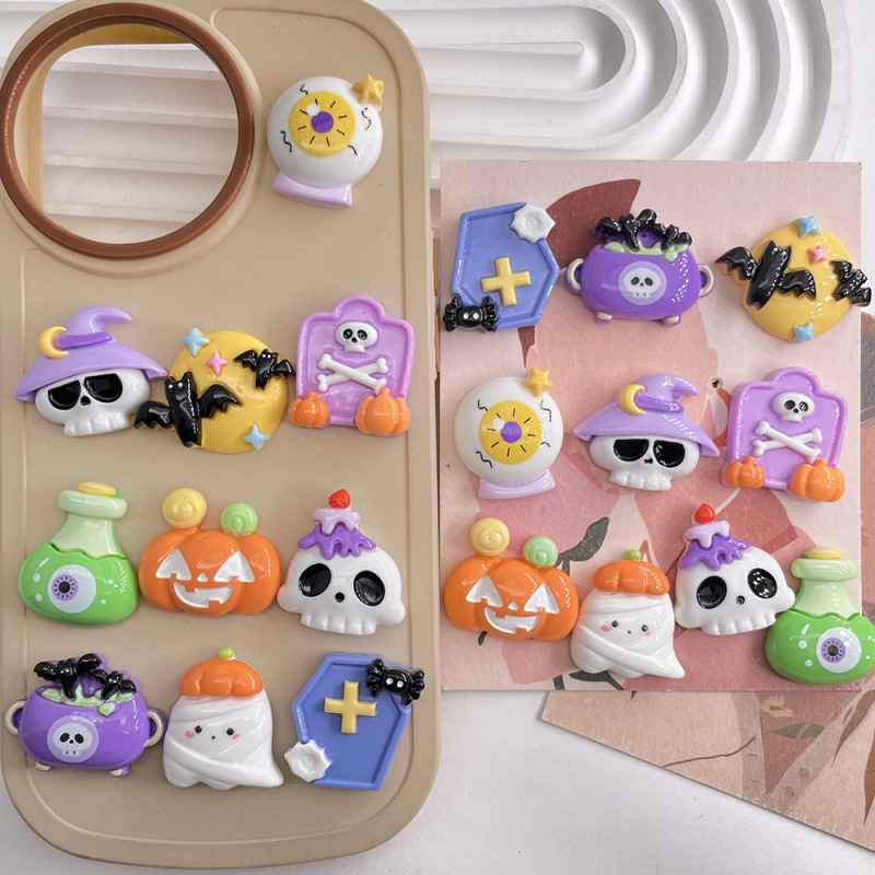 10 ชิ้น / เซต การ์ตูนฮาโลวีน ฟักทอง เรซิน หลังแบน เครื่องประดับ อุปกรณ์เสริม DIY เคสโทรศัพท์ กิ๊บติดผม ตกแต่งแพทช์