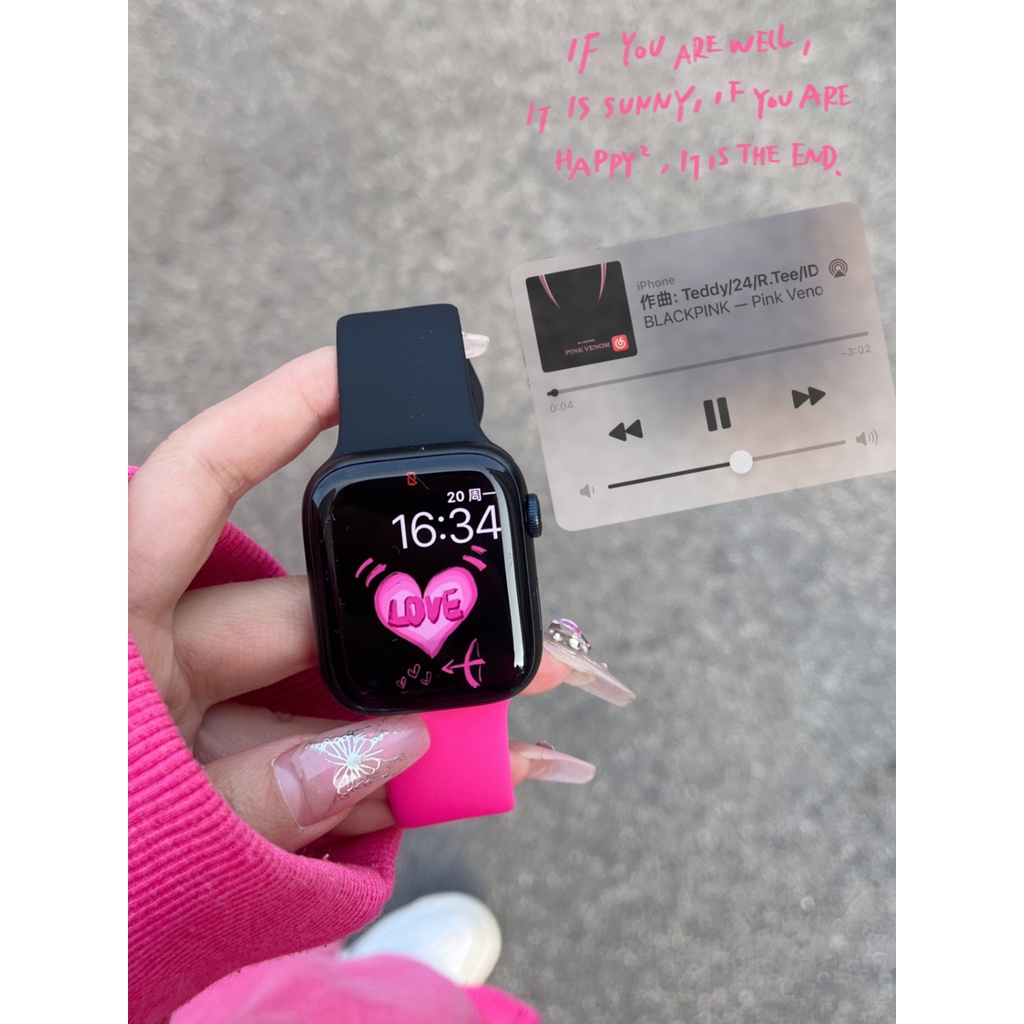 [G-Plus Studio] สายนาฬิกาข้อมือซิลิโคน สองสี สีดํา สีชมพู สําหรับ Apple Watch iwatch8 applewatch8 7 6 5 4 3 2 SE