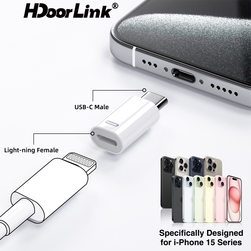 Hdoorlink อะแดปเตอร์ชาร์จเร็ว 8 Pin เป็น Type C ตัวเมีย เป็นตัวผู้ 480Mbps USB C เป็น 8 Pin 27W PD สําหรับ iP15 Plus Pro Pro Max