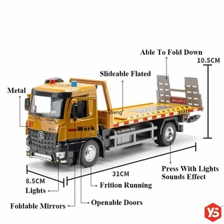 🔥ส่งไวจากไทย🔥ส่งไวจากไทย1:18 Scale ขนาดใหญ่ Diecast รถก่อสร้าง Flatbed Tow รถบรรทุกโลหะพร้อมรถพ่วงขนส่งขับเคลื่อนแรงเสียดทานพร้อมไฟและเสียง