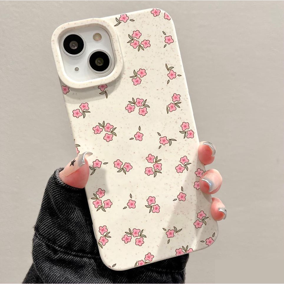 เข้ากันได้สำหรับ เคสไอโฟนเคส iPhone 11 กรณีเป็นมิตรกับสิ่งแวดล้อมสีแทกสีชมพูดอกไม้ที่เรียบง 14 13 PRO MAX 12 11 XR XS 78