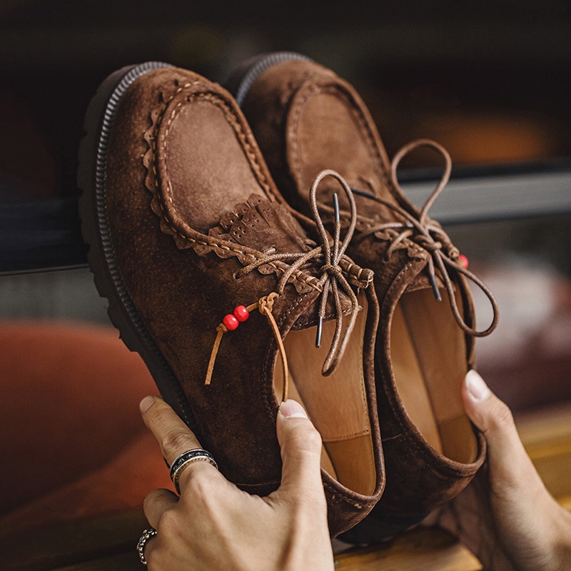 MRA Men Retro Work Leather Shoes, Japanese Style Casual Moccasin Daily Footwear