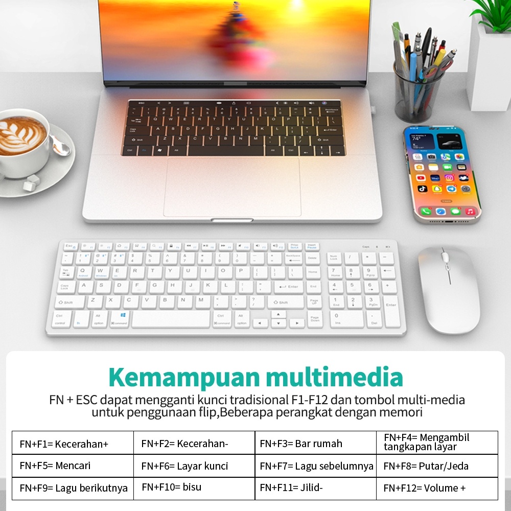 GOOJODOQ Modus ชุดคีย์บอร์ด เมาส์ไร้สาย บลูทูธ 3 102 คีย์ สําหรับ แล็ปท็อป เดสก์ท็อป PC รูปที่ 3