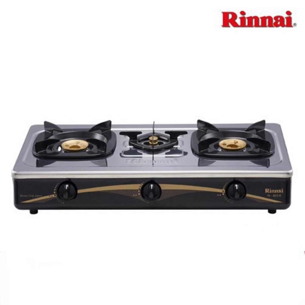 Rinnai เตาแก๊สตั้งโต๊ะหัวเตาทองเหลือง 3 หัว รุ่น RI-603E - Sliver (เลือกชนิดหัวปรับได้)