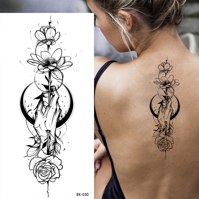 รอยสักชั่วคราว กันน้ํา ลายดอกไม้ ดอกกุหลาบสีดํา รูปแบบการถ่ายโอนน้ํา สําหรับผู้หญิง เด็กผู้หญิง รอยสักครึ่งแขน ราคา ถูกที่สุด ดีลบีเคเค แกลเลอรีภาพที่ 3