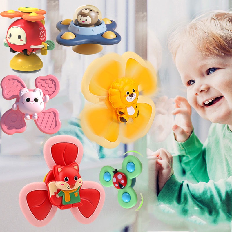 🐞พร้อมส่ง🐞 3 ชิ้น / เซ็ต ของเล่น ลูกข่าง รูปร่างสัตว์  ของเล่นดูด