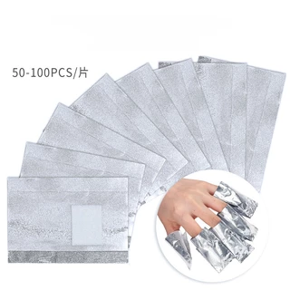 กระดาษฟอยล์อลูมิเนียม 50/100 ชิ้น พร้อมผ้าฝ้าย สําหรับตกแต่งเล็บ
