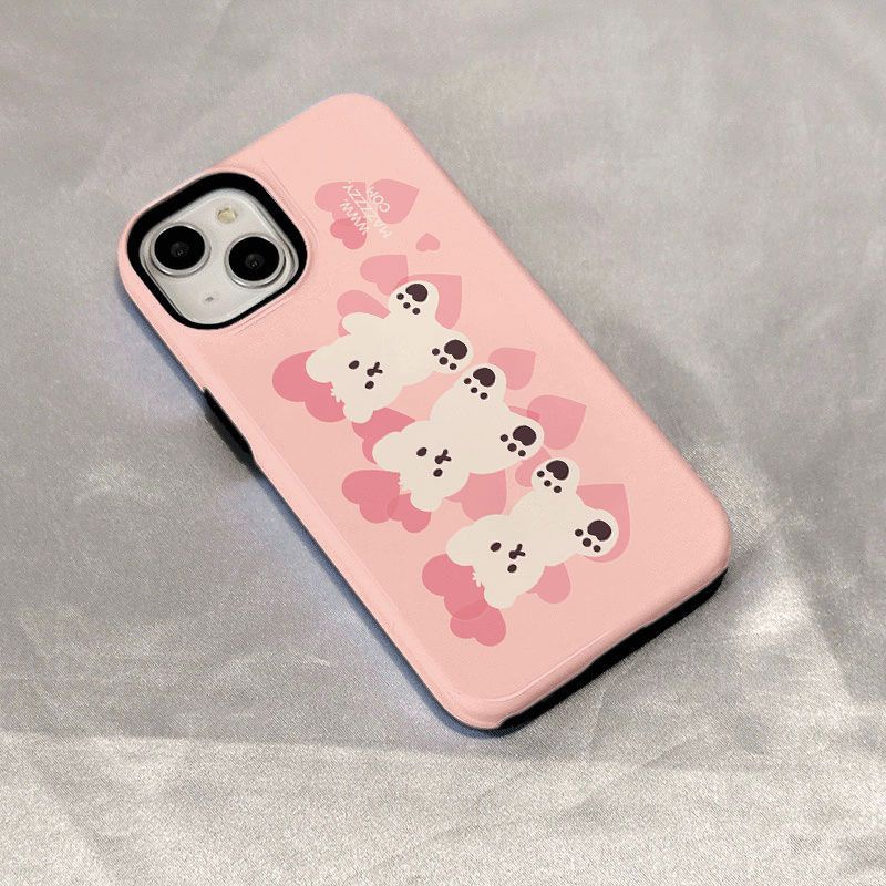 เคสโทรศัพท์มือถือ ลายหมีนม สีชมพู สองชั้น สําหรับ iPhone11 12 13 14 15 12Promax 13Promax 14Pro 14Promax X XS XR 6EBI