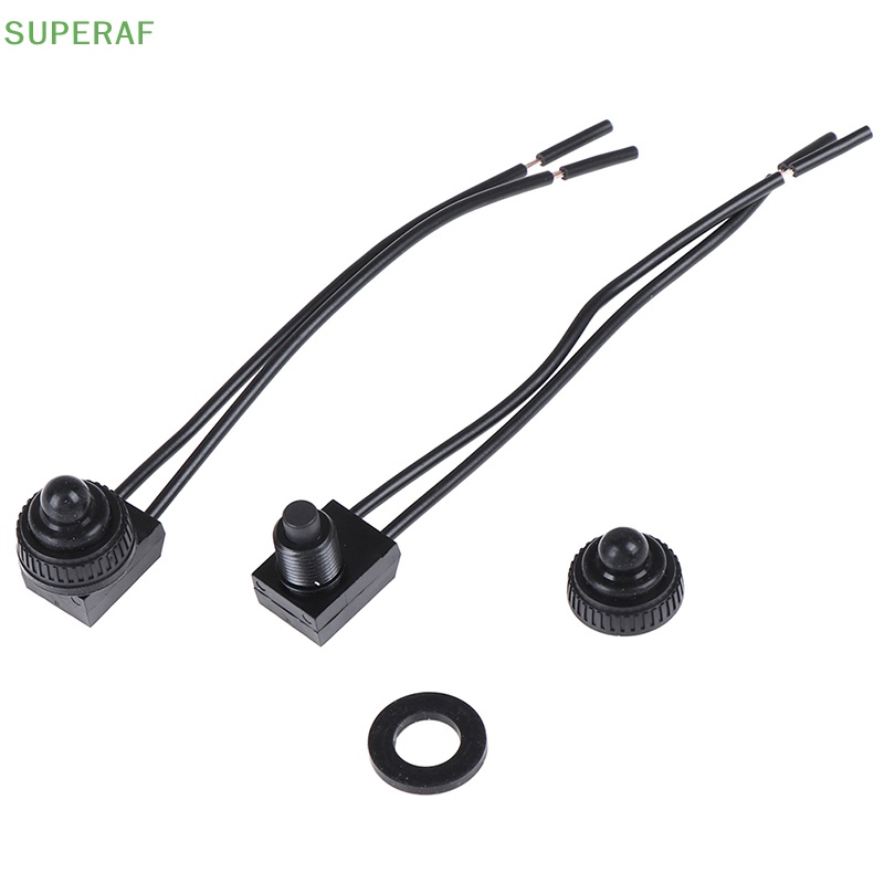 Superaf ปุ่มกดสวิตช์เปิด ปิด กันน้ํา 12V พร้อมสายตะกั่ว 4 นิ้ว สีดํา 2 ชิ้น