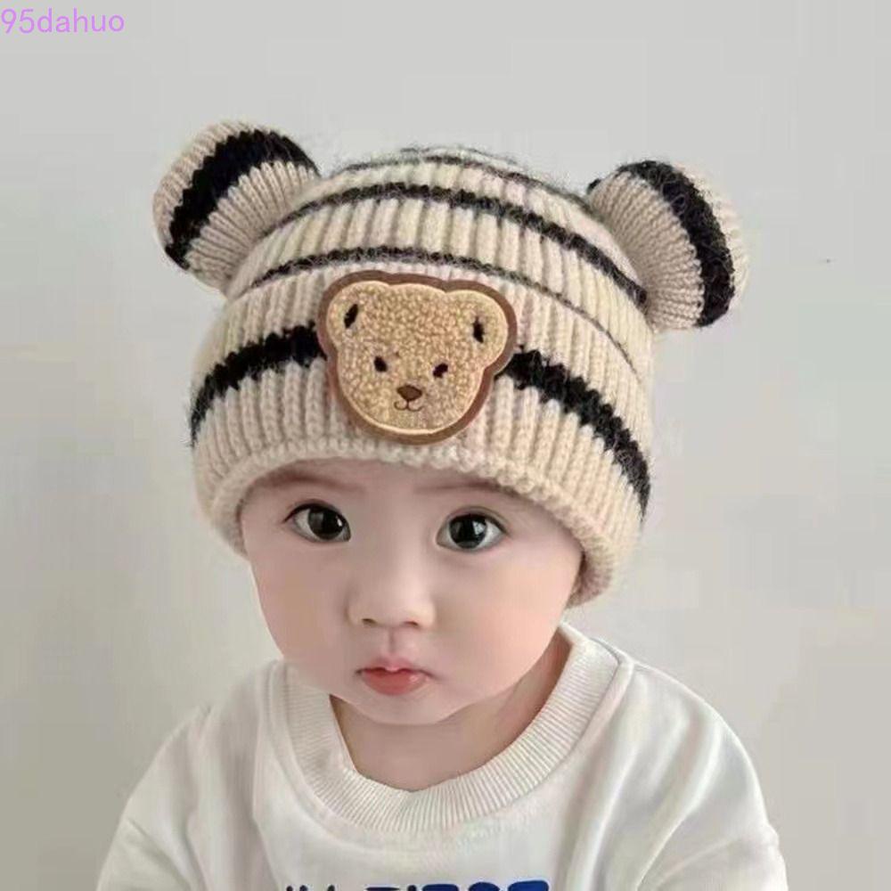 Dahuo หมวกบีนนี่ ผ้าวูลถักโครเชต์ ลายการ์ตูนหมีกะโหลกน่ารัก สีพื้น สําหรับเด็กผู้ชาย