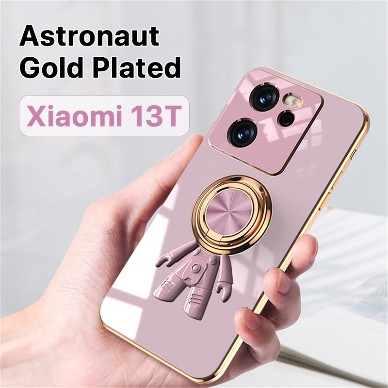เคส Xiaomi 13T Pro 13 12T 12 นักบินอวกาศ ชุบทอง อ่อนนุ่ม ผู้ถือแหวน ขาตั้งในตัว การ์ตูน น่ารัก 360 กลิตเตอร์ บาง ปกป้องกล้อง กันกระแทก