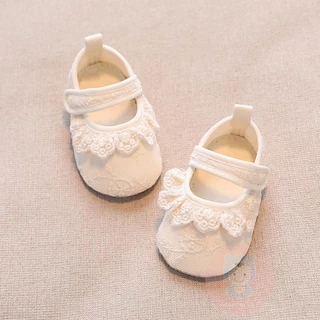 【ส่งจากไทย】Laa6-infant Baby Girls Non-Slip Soft Soled Lace Bowknot Flats Shoes