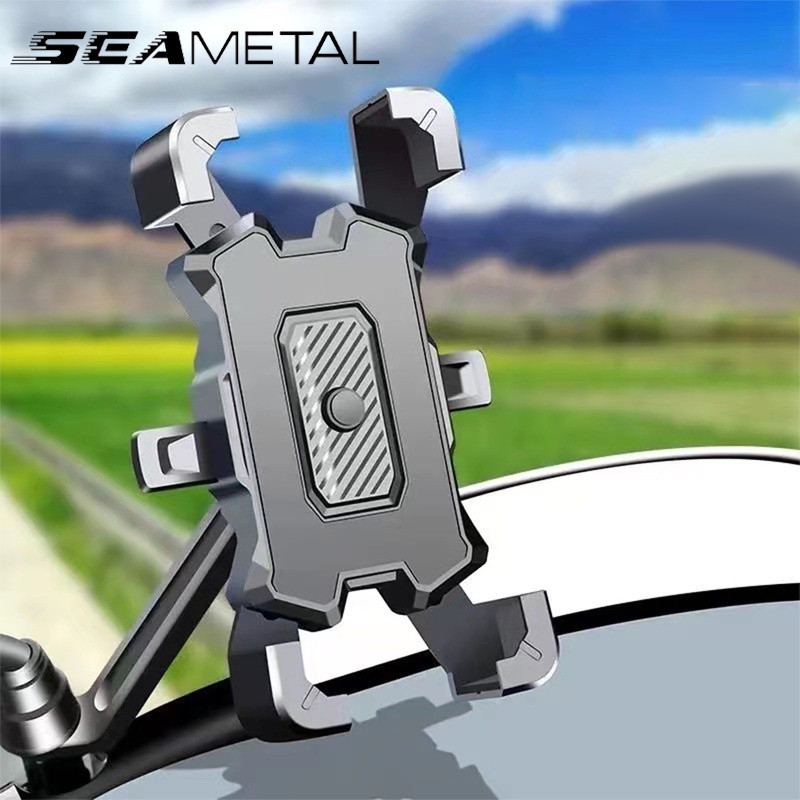 Seametal ที่วางโทรศัพท์ ติดกระจกมองหลัง 360 องศา สําหรับรถจักรยานยนต์° ขาตั้งโทรศัพท์มือถือ แบบหมุนได้ สําหรับติดรถจักรยาน