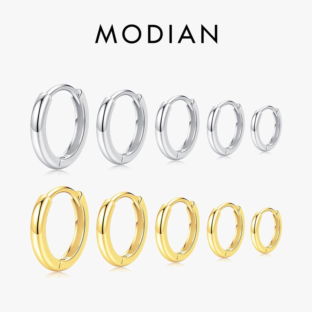 Modian ต่างหูห่วง เงินสเตอร์ลิง 925 ทรงกลม สีทอง 5 ขนาด วางซ้อนกันได้ เครื่องประดับ สําหรับผู้หญิง