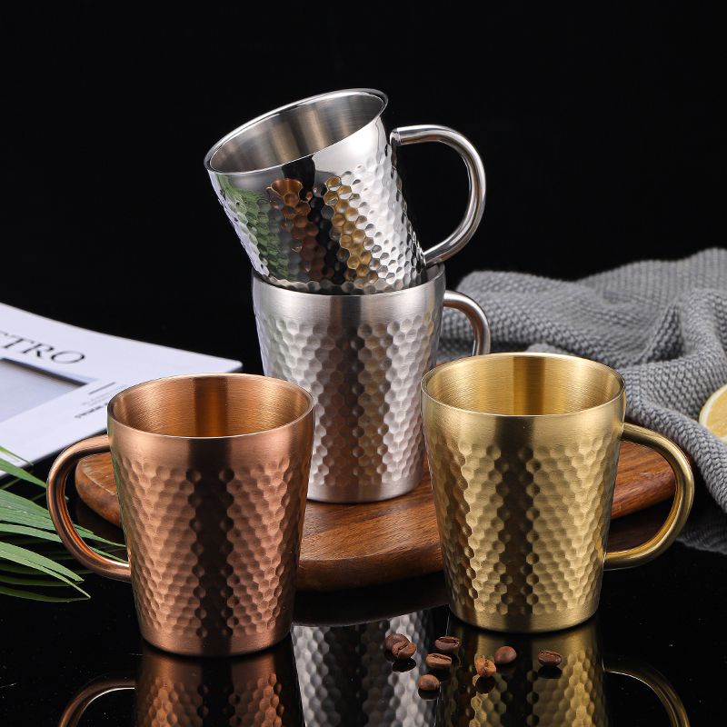 [OUKEAI] แก้วกาแฟสเตนเลส 304 แบบหนา สองชั้น ป้องกันน้ําร้อนลวก พร้อมที่จับ สําหรับเด็กอนุบาล