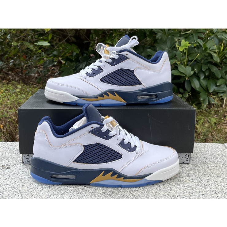 nike Readystock Air Jordan 5 Retro Low Dunk From Above White Navy Blue 819171-135 Basketball Shoes
