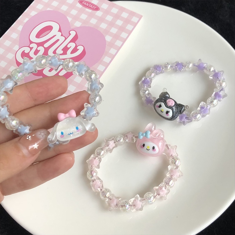 ใหม่ สร้อยข้อมือ ประดับลูกปัดคริสตัลใส ลายการ์ตูนอนิเมะ Sanrio Kuromi Mymelody Cinnamoroll ของขวัญวันเกิด สําหรับเด็กผู้หญิง