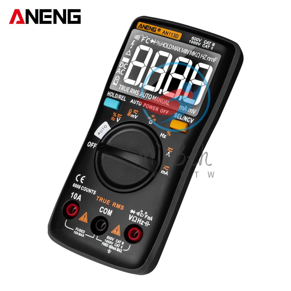 Aneng AN113D มัลติมิเตอร์ดิจิทัล วัดอุณหภูมิไฟฟ้า หน้าจอ LCD นับ 6000 ครั้ง DC AC RMS